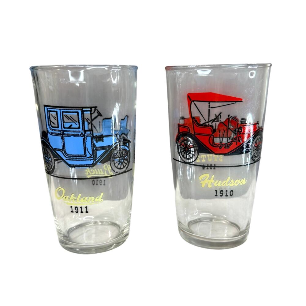 MCM Hazel Atlas Double-Sided Antique Automobile Bar Drinking Glasses #2